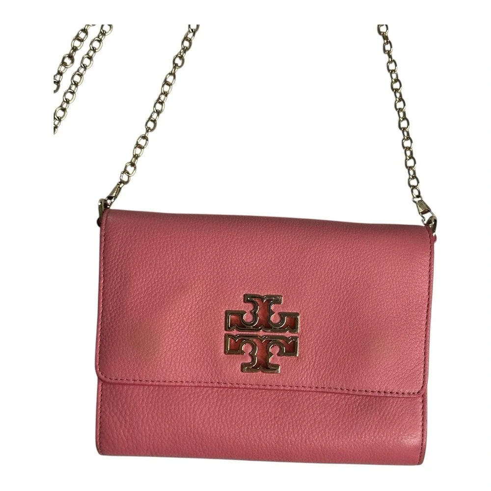 Without Tory Burch Robinson Dark  Pink Leather Chain Wallet Gold Hardware